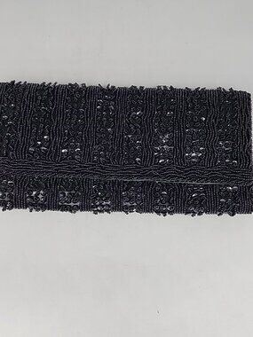 Vintage Richere 60s black beaded fabric clutch cocktail purse Snap Hong Kong